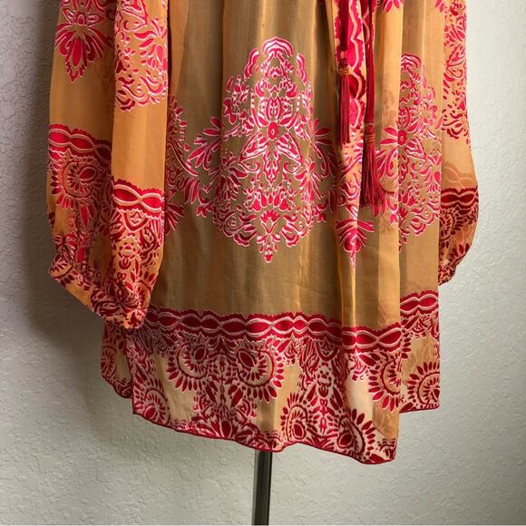 Hale Bob orange and pink sheer floral silk top size Large - Picture 5 of 16